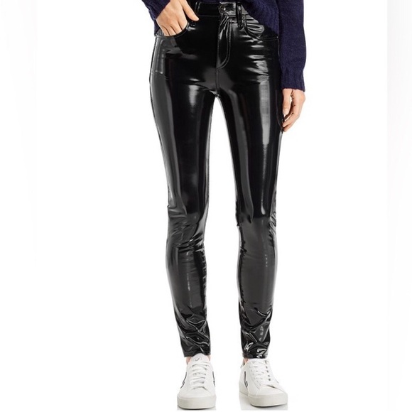 Rag and Bone Pants Super High Ankle Skinny Vinyl Black Patent 24 NWT - Picture 2 of 11